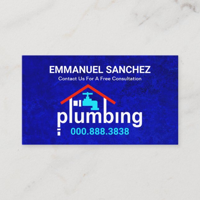 Blue Grunge Plumbing Home Faucet Business Card (Front)