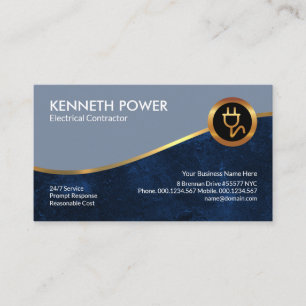 Blue Grunge Royal Gold Wave Electrician Business Card