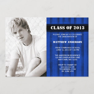 Blue Grunge Stripe Photo Graduation Announcement