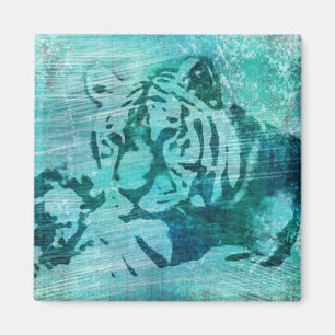 Blue Grunge Tiger Magnet