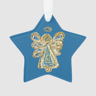 Blue Guardian Angel Art Christmas Star Ornament