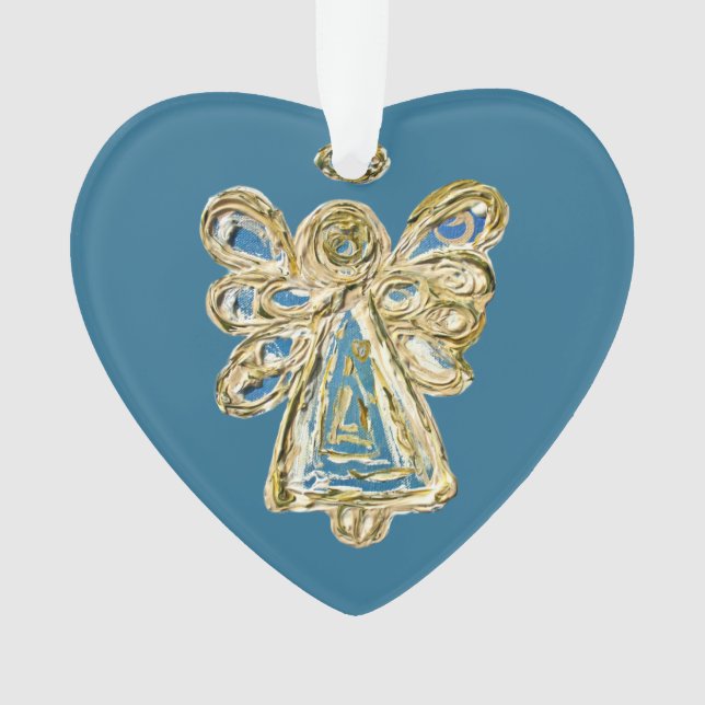 Blue Guardian Angel Art Holiday Pendant Ornament (Front)