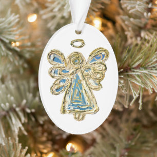 Blue Guardian Angel Art Holiday Pendant Ornament