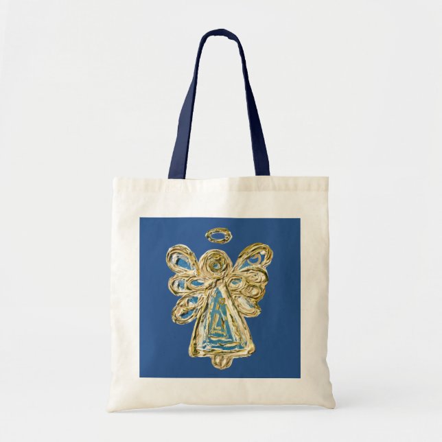 Blue Guardian Angel Custom Art Tote Bags (Front)