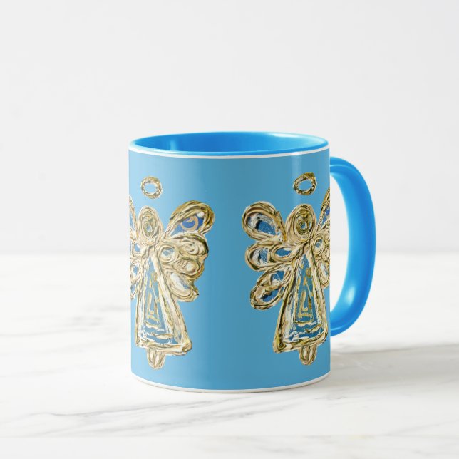 Blue Guardian Angel Custom Coffee Cup Mug (Front Right)