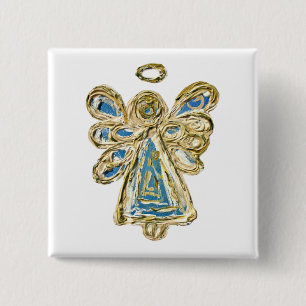 Blue Guardian Angel Custom Holiday Button Pin