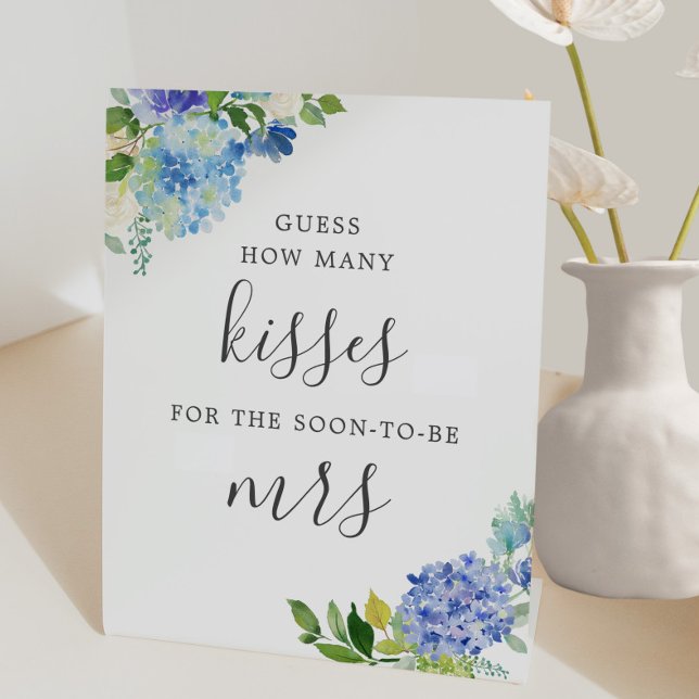 Blue Guess How Many Kisses Bridal Shower Pedestal Sign (Creator Uploaded)