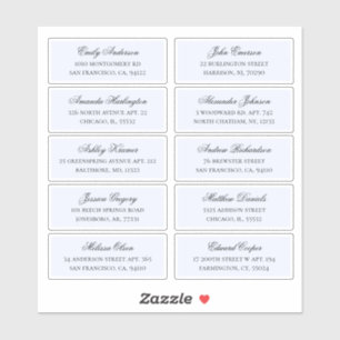 Blue guests names address. Wedding shipping labels
