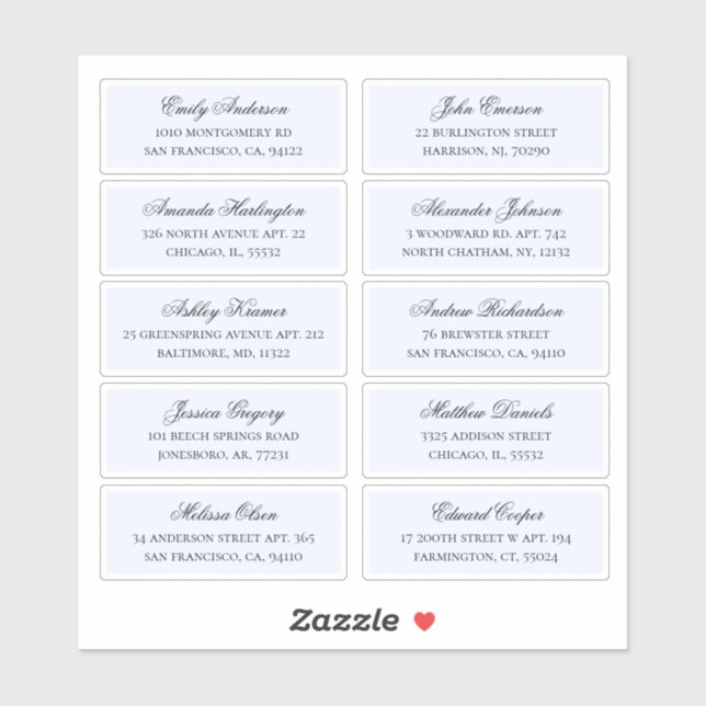Blue guests names address. Wedding shipping labels (Sheet)