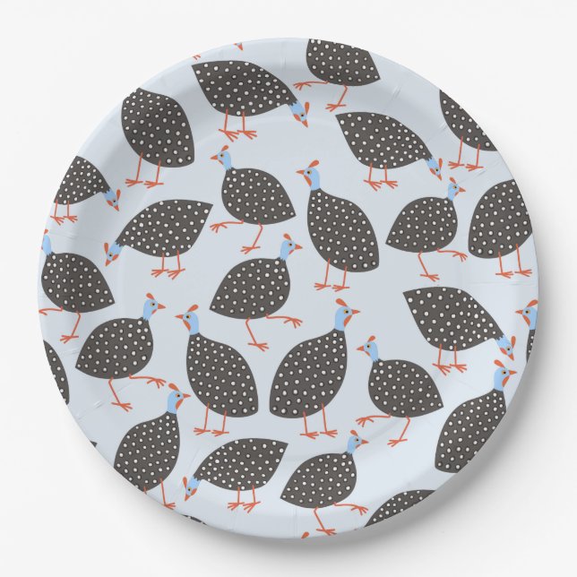 Blue Guinea Hen Pattern Paper Plate (Front)