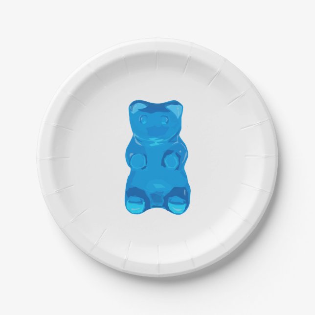 Blue Gummybear Illustration Paper Plate (Front)