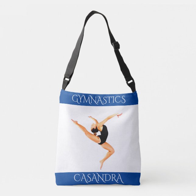 Blue Gymnastics tote! Personalised name. Crossbody Bag (Back)