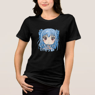 Blue Hair Anime Girl Kawaii Expression Art Tri-Blend Shirt