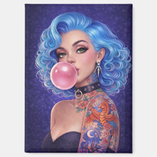 Blue Hair Bubblegum Pin-Up Girl Magnet – Edgy