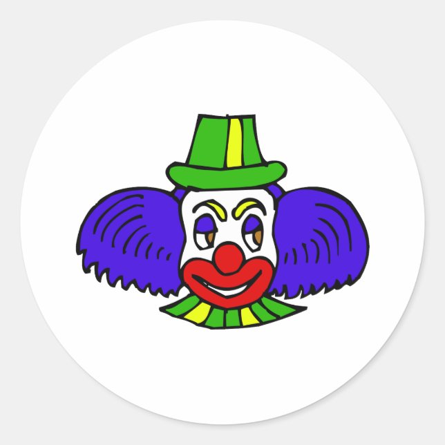 Blue hair clown head classic round sticker (Front)