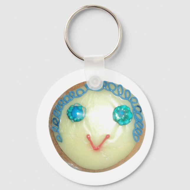 Blue Hair Emoji Art Print/Graphic Key Ring (Front)
