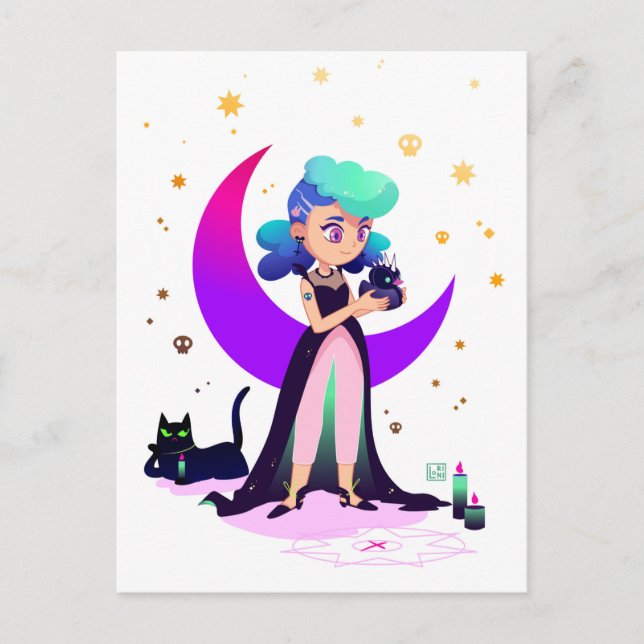 Blue Hair Girl and Gothic Duck Postcard (Front)