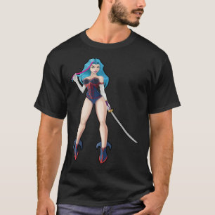 Blue Hair Girl with Katana Sword T-Shirt
