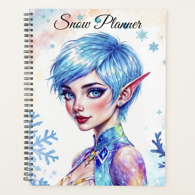 Blue haired elf magic ice princes snow forest planner (Front)
