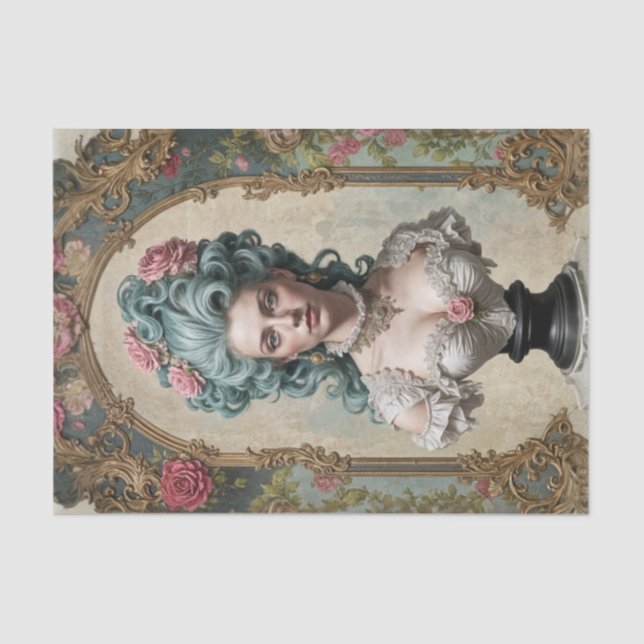 Blue-Haired Rococo Bust - Decoupage  Tissue Paper (Front)