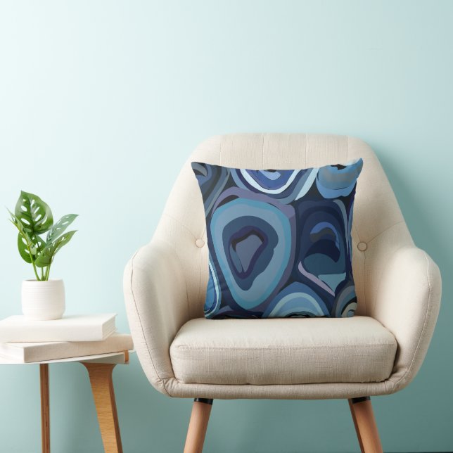 Blue Half Circles Abstract Geometric Cushion (Chair)