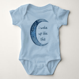Blue Half Moon   Boy Baby Custom Text Bodysuit