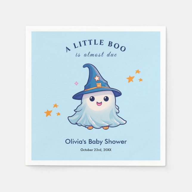 Blue Halloween A Little Boo Baby Shower Napkin (Front)