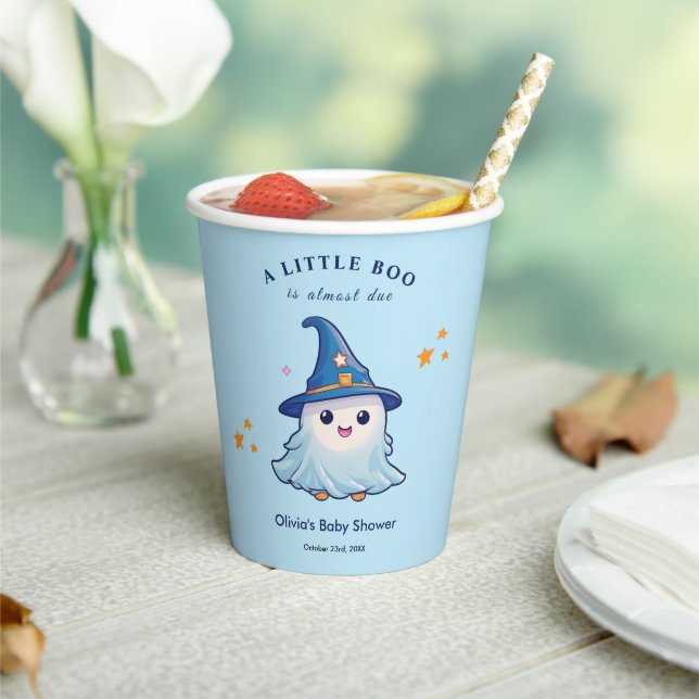 Blue Halloween A Little Boo Baby Shower Paper Cups (Insitu)