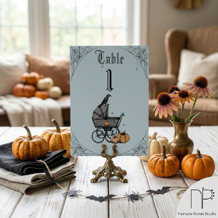 Blue Halloween Baby Shower Table Number