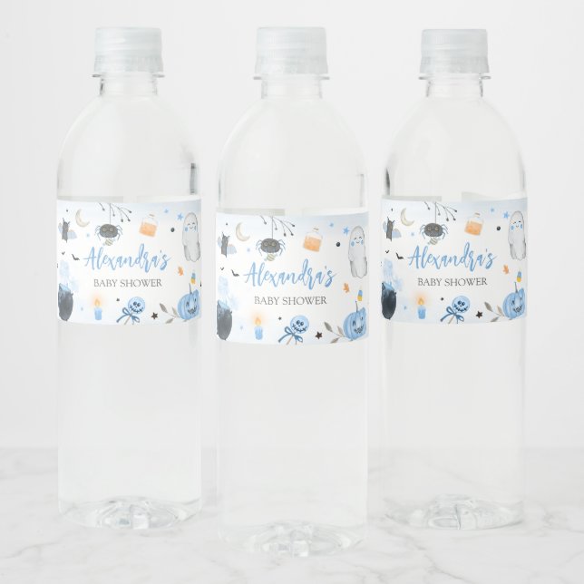 Blue Halloween Baby Shower  Water Bottle Label (Bottles)