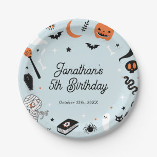 Blue Halloween Birthday Party Boy Paper Plate