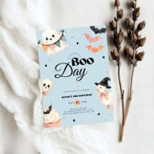 Blue Halloween Boo Day Birthday Invitation Boys