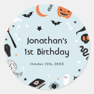 Blue Halloween Boy Birthday Party  Classic Round Sticker