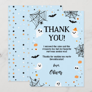 Blue Halloween Cute Ghost Thank You Card