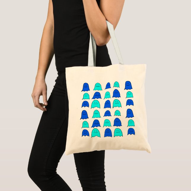 Blue Halloween Ghosts Tote Bag (Front (Product))