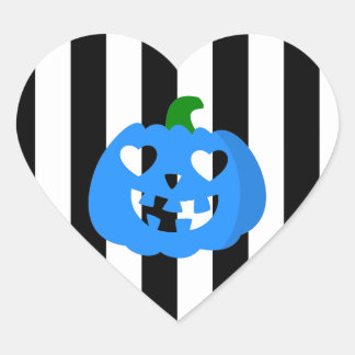 blue halloween heart pumpkin striped sticker