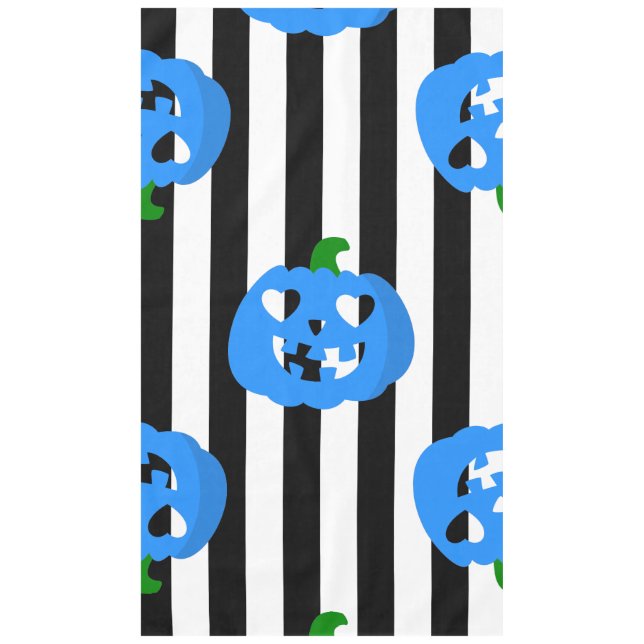 blue halloween heart pumpkin striped tablecloth (Front)