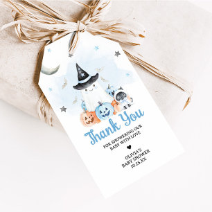 Blue Halloween Little Boo Baby Shower Favor Tags