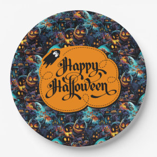 Blue Halloween Paper Plate