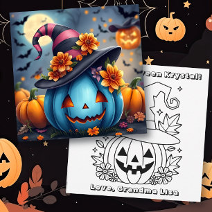 Blue Halloween Pumpkin & Color Me Card