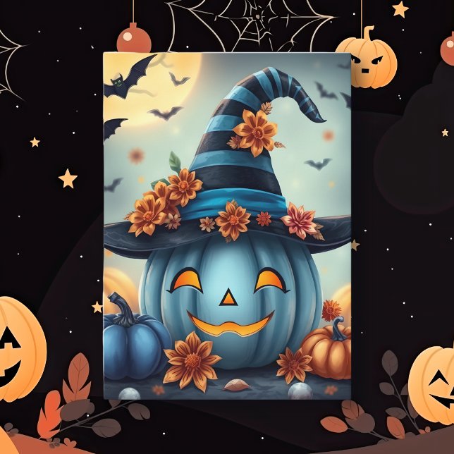 Blue Halloween Pumpkin Jack-o-lantern Card (Creator Uploaded)