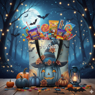 Blue Halloween Pumpkin Personalised Tote Bag