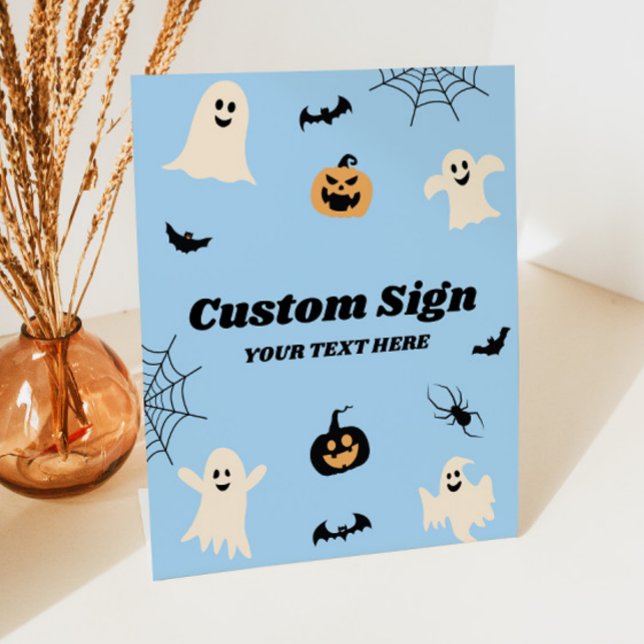 Blue Halloween Spooky Custom Party Pedestal Sign (Creator Uploaded)