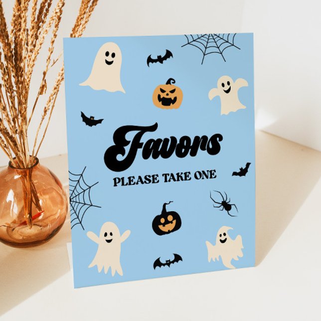 Blue Halloween Spooky Party Favours Pedestal Sign (Creator Uploaded)