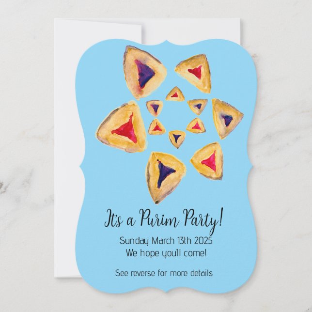 Blue Hamantaschen Star Purim Party Invitations (Front)