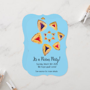 Blue Hamantaschen Star Purim Party Invitations