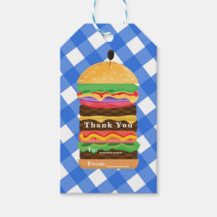 Blue Hamburger Summer Cookout Barbecue BBQ Party Gift Tags