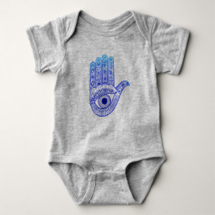 Blue Hamsa Hand / Evil Eye Defence / Hand of Mary Baby Bodysuit