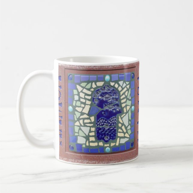 Blue Hamsa Mosaic Yellow and Green Coffee Mug (Left)