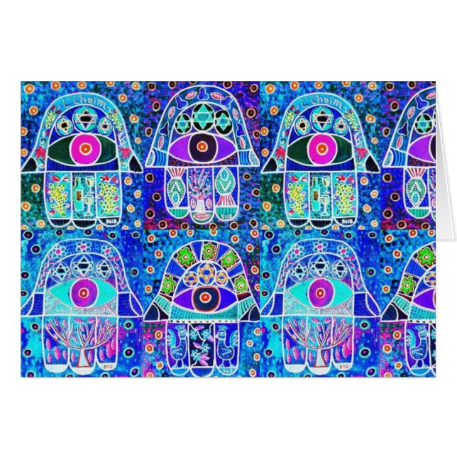 Blue Hamsa Vintage Tapastry Judaica (Front Horizontal)